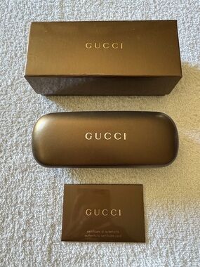 Gucci Brown Sunglass Case Set with Box and Authenticity Card
